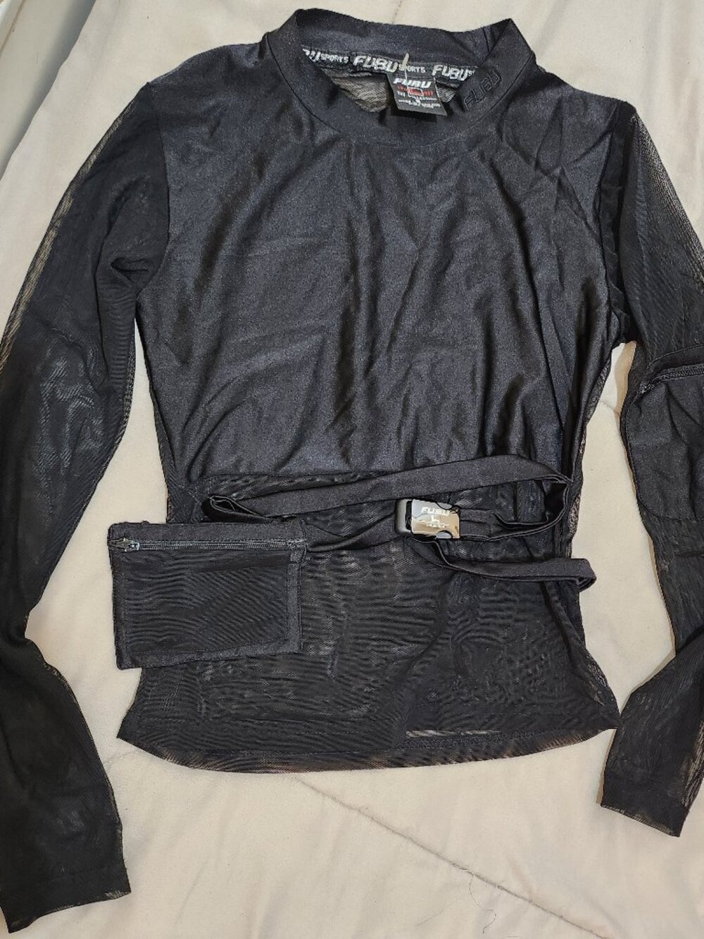 FUBU Collection Black Sheer Long-Sleeve Top – Size Small